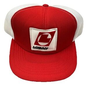 Vintage Trucker Hat Cap Snap Back Red White Patch 80s 90s Old Logo Logan Corp‎